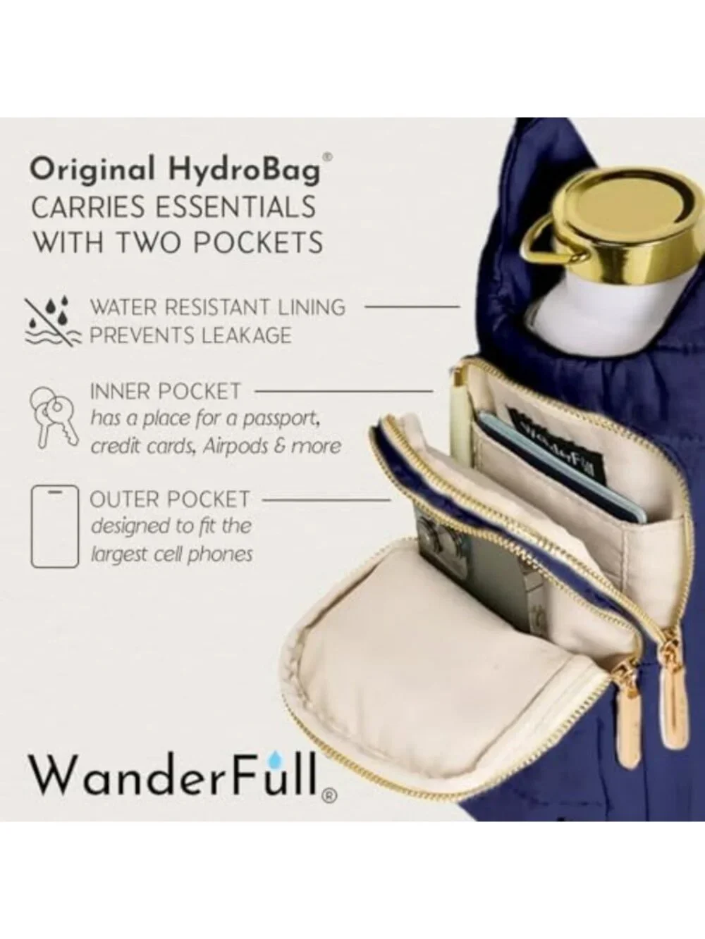 Hydro Crossbody Water Bottle Holder with Phone Pocket - Fits 32 oz Bottles